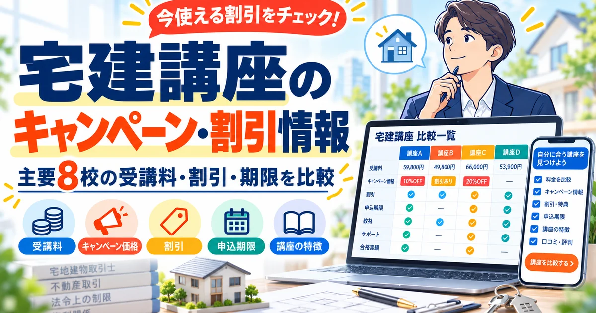 宅建講座のキャンペーン・割引比較【2026年最新】